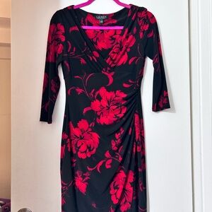 Ralph Lauren Black and Red Floral Long Sleeve Dress size 2